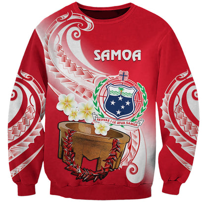 Custom Personalised Samoa Sweatshirt Ula Fala Kava Bowl Plumeria Polynesian Red