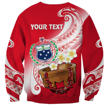 Custom Personalised Samoa Sweatshirt Ula Fala Kava Bowl Plumeria Polynesian Red