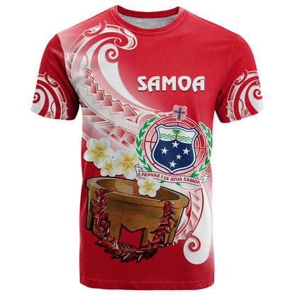Custom Personalised Samoa T Shirt Ula Fala Kava Bowl Plumeria Polynesian Red
