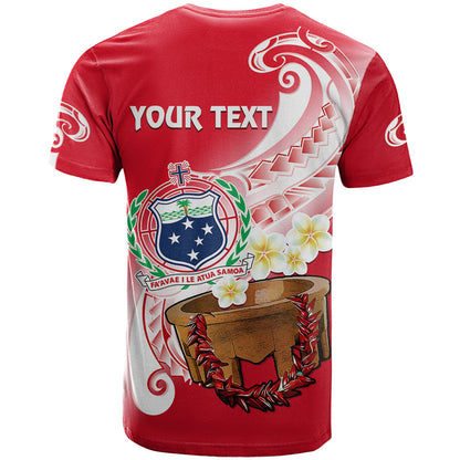 Custom Personalised Samoa T Shirt Ula Fala Kava Bowl Plumeria Polynesian Red