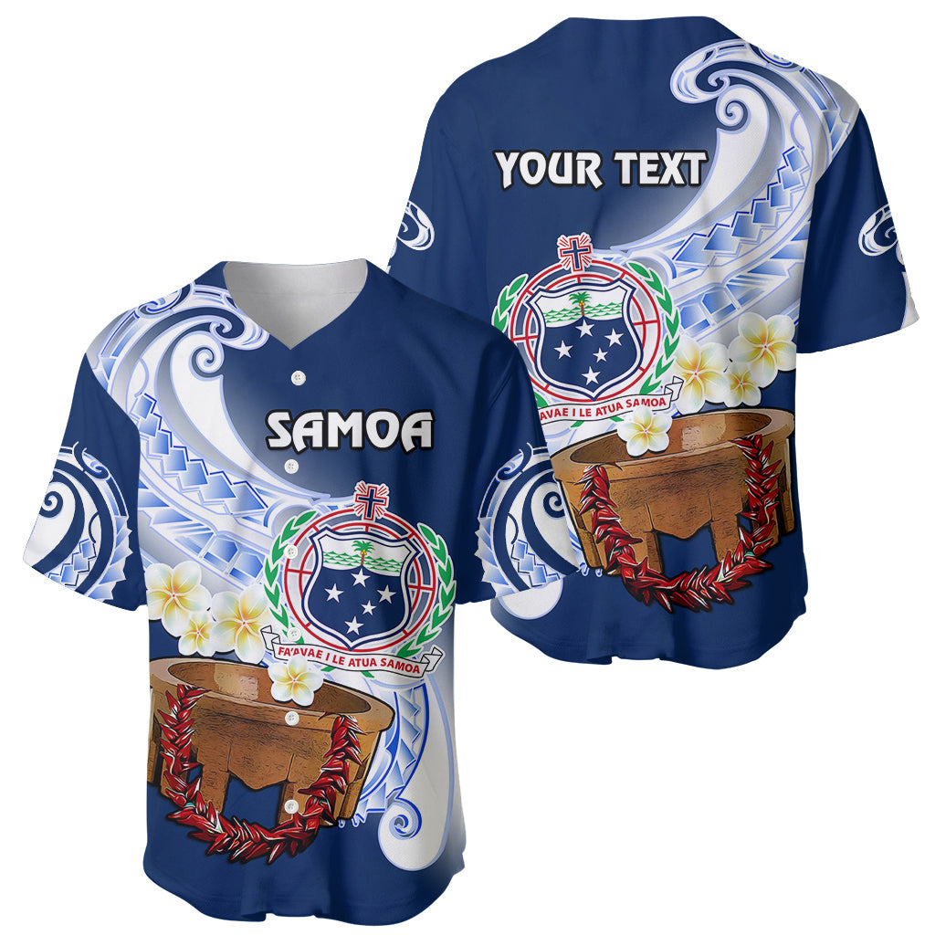 (Custom Personalised) Samoa Baseball Jersey Ula Fala Kava Bowl Plumeria Polynesian Blue