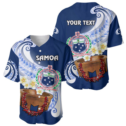 (Custom Personalised) Samoa Baseball Jersey Ula Fala Kava Bowl Plumeria Polynesian Blue