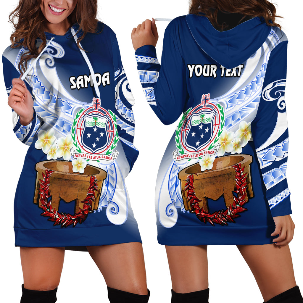 Custom Personalised Samoa Hoodie Dress Ula Fala Kava Bowl Plumeria Polynesian Blue