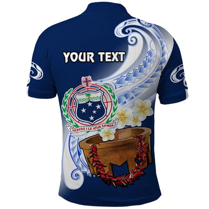 Custom Personalised Samoa Polo Shirt Ula Fala Kava Bowl Plumeria Polynesian Blue