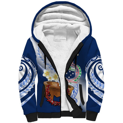 (Custom Personalised) Samoa Sherpa Hoodie Ula Fala Kava Bowl Plumeria Polynesian Blue