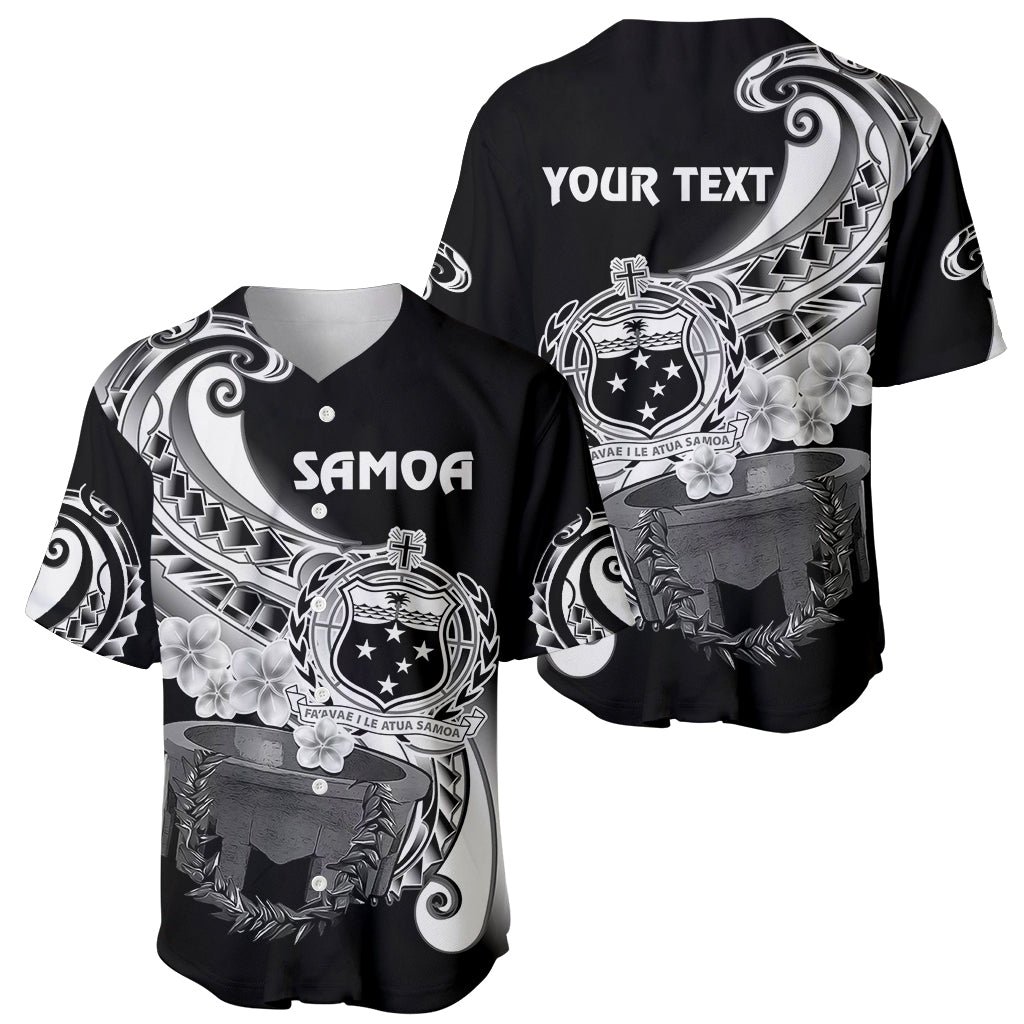 (Custom Personalised) Samoa Baseball Jersey Ula Fala Kava Bowl Plumeria Polynesian Black