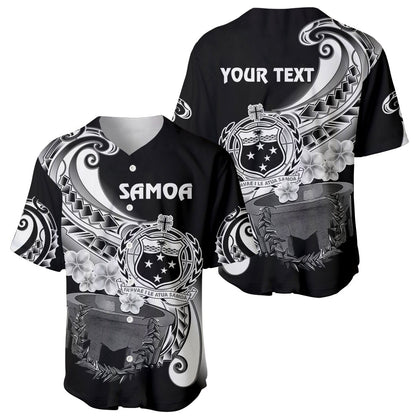 (Custom Personalised) Samoa Baseball Jersey Ula Fala Kava Bowl Plumeria Polynesian Black