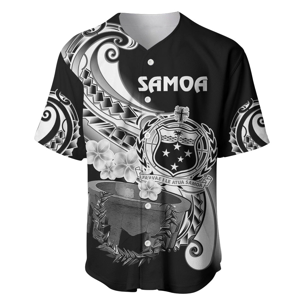 (Custom Personalised) Samoa Baseball Jersey Ula Fala Kava Bowl Plumeria Polynesian Black