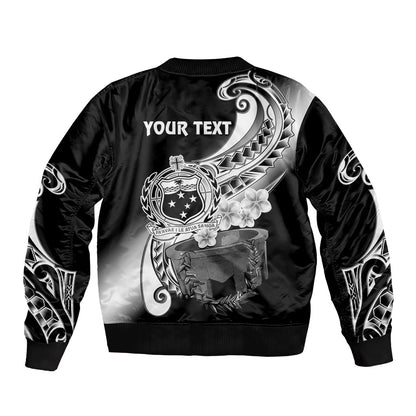 (Custom Personalised) Samoa Bomber Jacket Ula Fala Kava Bowl Plumeria Polynesian Black