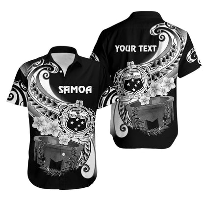 Custom Personalised Samoa Hawaiian Shirt Ula Fala Kava Bowl Plumeria Polynesian Black
