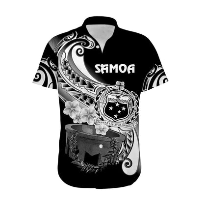 Custom Personalised Samoa Hawaiian Shirt Ula Fala Kava Bowl Plumeria Polynesian Black