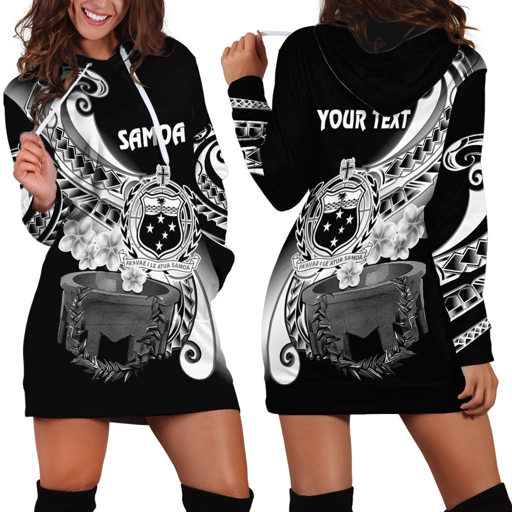 Custom Personalised Samoa Hoodie Dress Ula Fala Kava Bowl Plumeria Polynesian Black