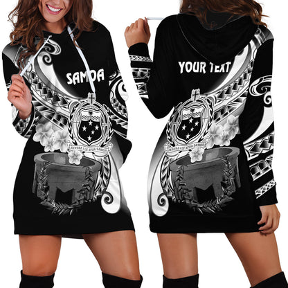 Custom Personalised Samoa Hoodie Dress Ula Fala Kava Bowl Plumeria Polynesian Black
