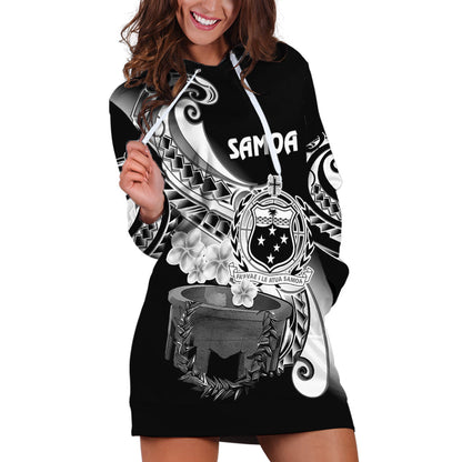 Custom Personalised Samoa Hoodie Dress Ula Fala Kava Bowl Plumeria Polynesian Black