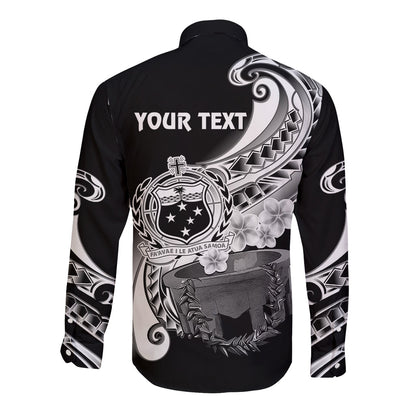 (Custom Personalised) Samoa Long Sleeve Button Shirt Ula Fala Kava Bowl Plumeria Polynesian Black