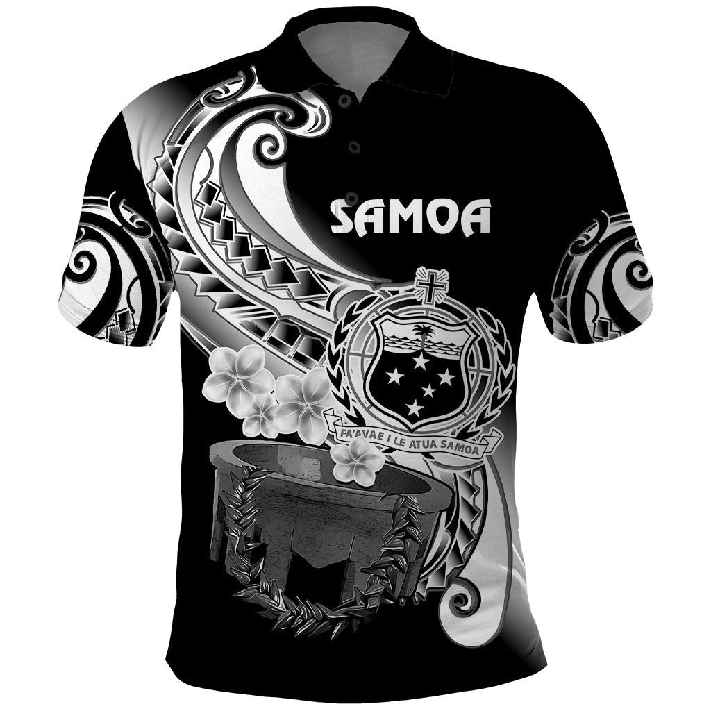Custom Personalised Samoa Polo Shirt Ula Fala Kava Bowl Plumeria Polynesian Black