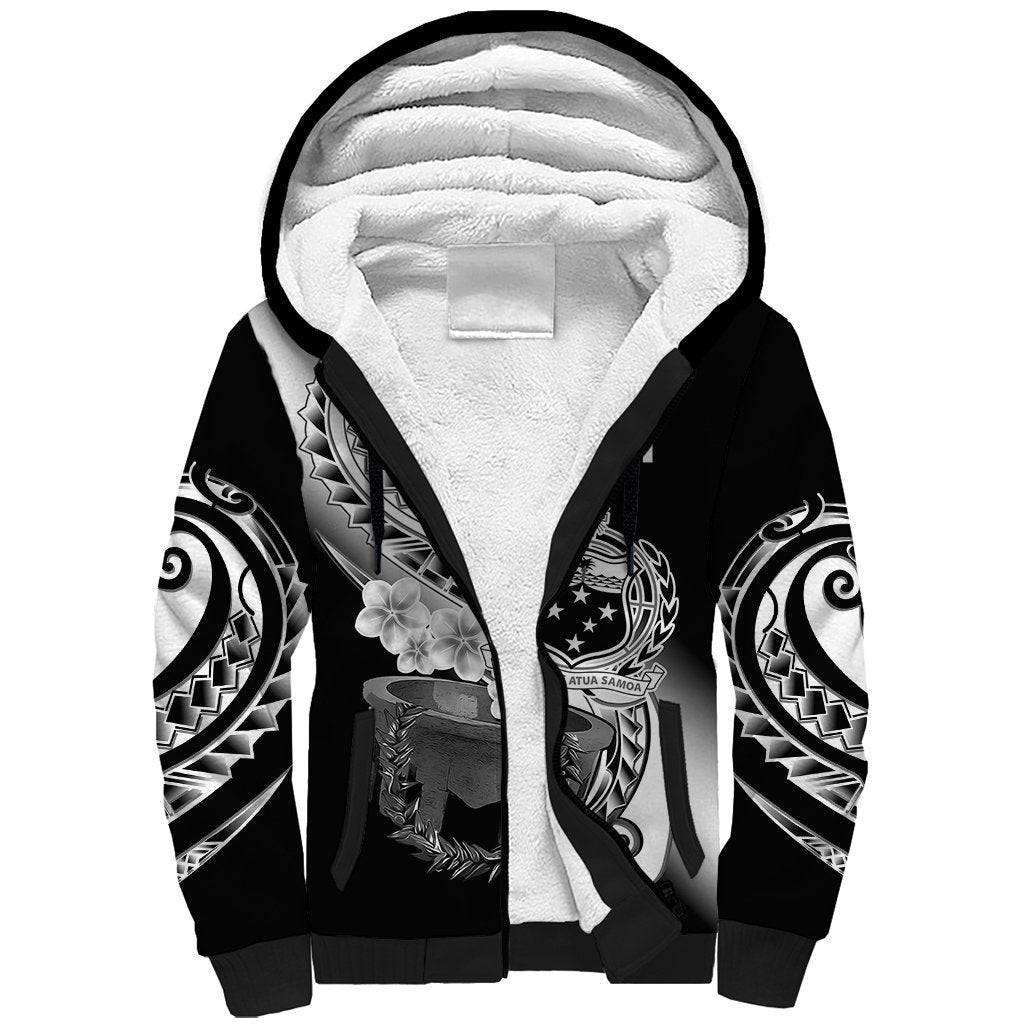 (Custom Personalised) Samoa Sherpa Hoodie Ula Fala Kava Bowl Plumeria Polynesian Black