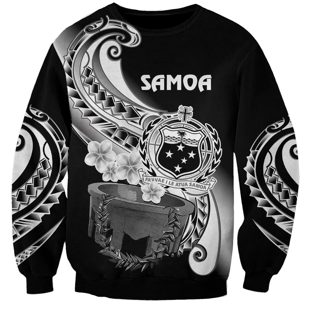 Custom Personalised Samoa Sweatshirt Ula Fala Kava Bowl Plumeria Polynesian Black