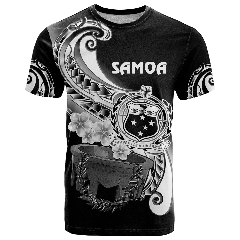 Custom Personalised Samoa T Shirt Ula Fala Kava Bowl Plumeria Polynesian Black