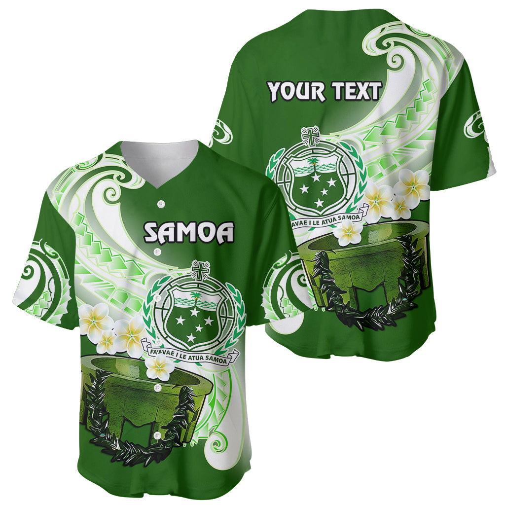 (Custom Personalised) Samoa Baseball Jersey Ula Fala Kava Bowl Plumeria Polynesian Green