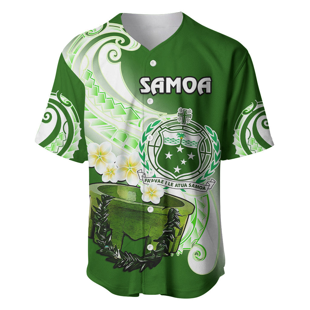 (Custom Personalised) Samoa Baseball Jersey Ula Fala Kava Bowl Plumeria Polynesian Green