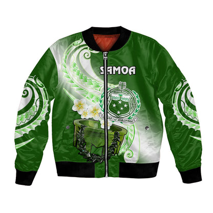 (Custom Personalised) Samoa Bomber Jacket Ula Fala Kava Bowl Plumeria Polynesian Green