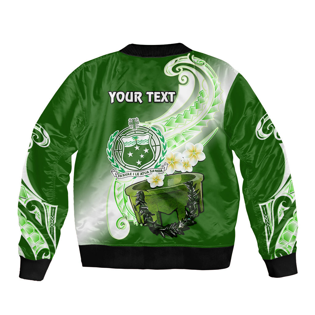 (Custom Personalised) Samoa Bomber Jacket Ula Fala Kava Bowl Plumeria Polynesian Green