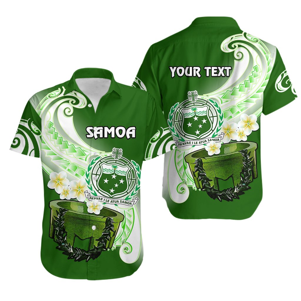 Custom Personalised Samoa Hawaiian Shirt Ula Fala Kava Bowl Plumeria Polynesian Green
