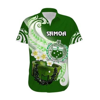 Custom Personalised Samoa Hawaiian Shirt Ula Fala Kava Bowl Plumeria Polynesian Green