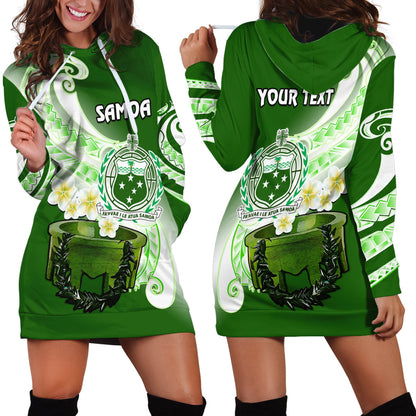 Custom Personalised Samoa Hoodie Dress Ula Fala Kava Bowl Plumeria Polynesian Green