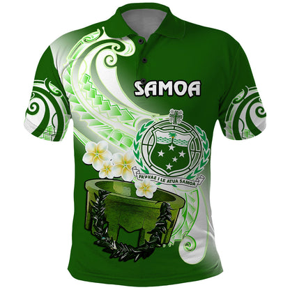 Custom Personalised Samoa Polo Shirt Ula Fala Kava Bowl Plumeria Polynesian Green