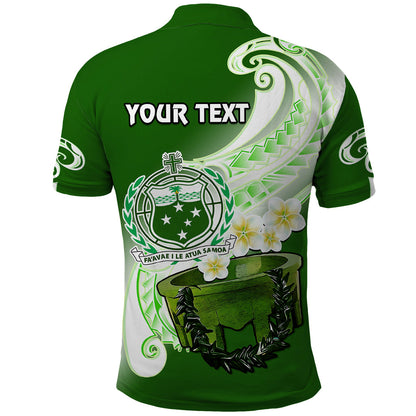 Custom Personalised Samoa Polo Shirt Ula Fala Kava Bowl Plumeria Polynesian Green