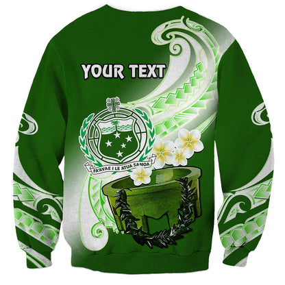 Custom Personalised Samoa Sweatshirt Ula Fala Kava Bowl Plumeria Polynesian Green