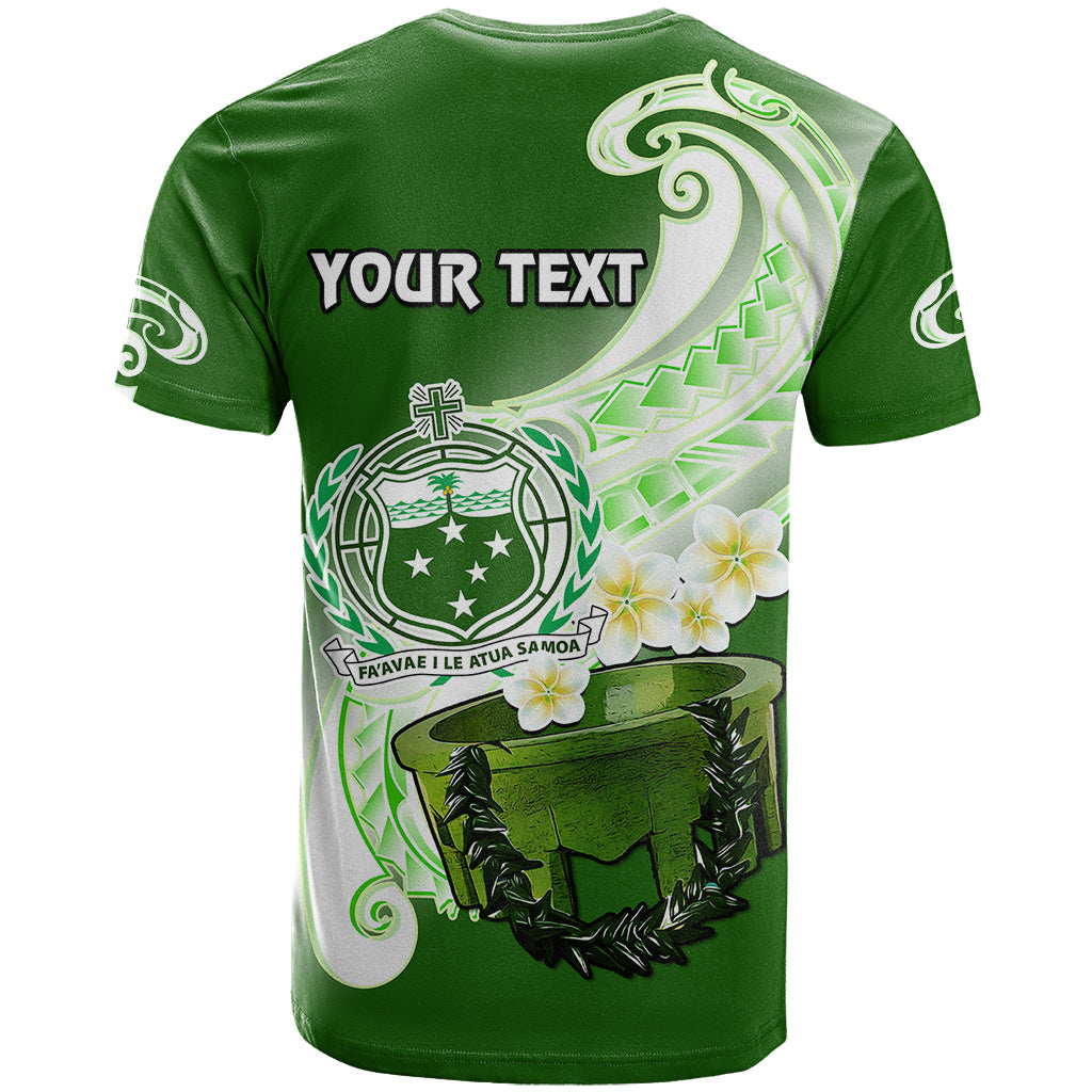 Custom Personalised Samoa T Shirt Ula Fala Kava Bowl Plumeria Polynesian Green