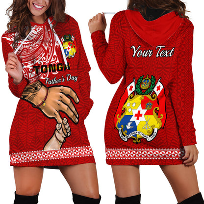 Custom Personalised Tonga Fathers Day Hoodie Dress Red Tongan Ngatu I Love You Dad