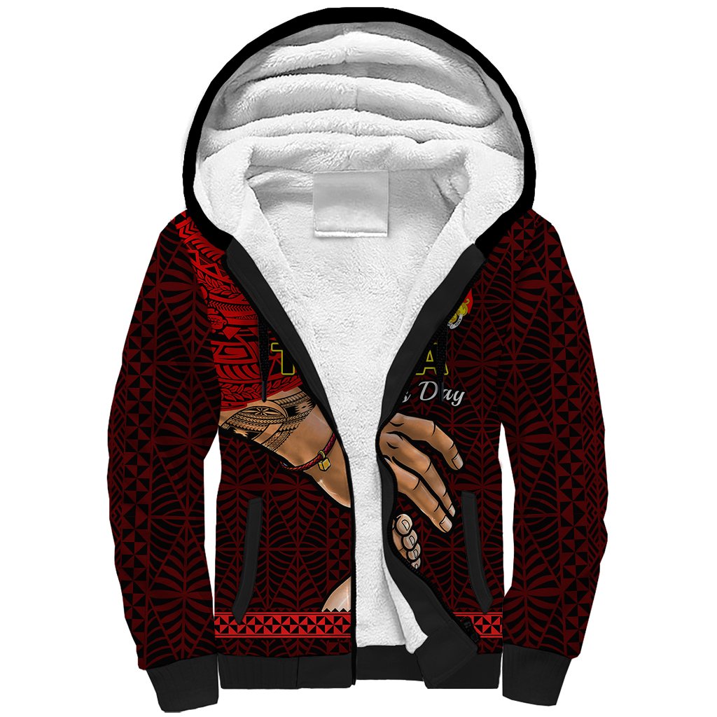 (Custom Personalised) Tonga Fathers Day Sherpa Hoodie Black Tongan Ngatu I Love You Dad