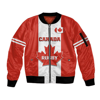 Personalised Canada Rugby Sleeve Zip Bomber Jacket Go Canucks Maple Leaf Pacific 2023