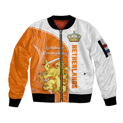 Netherlands Kings Day Sleeve Zip Bomber Jacket Gelukkige Koningsdag Ver.01