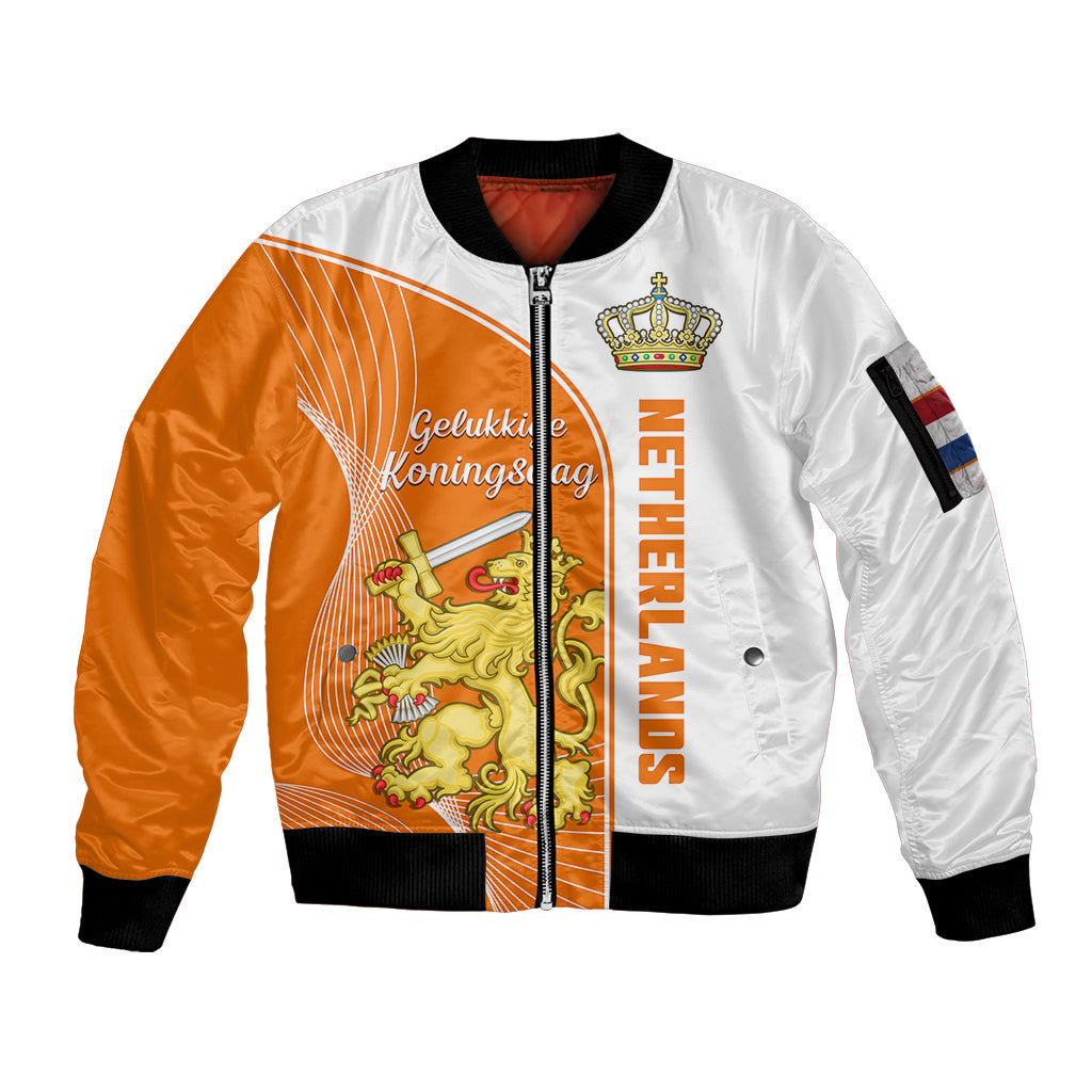 (Custom Personalised) Netherlands Kings Day Sleeve Zip Bomber Jacket Gelukkige Koningsdag Ver.01
