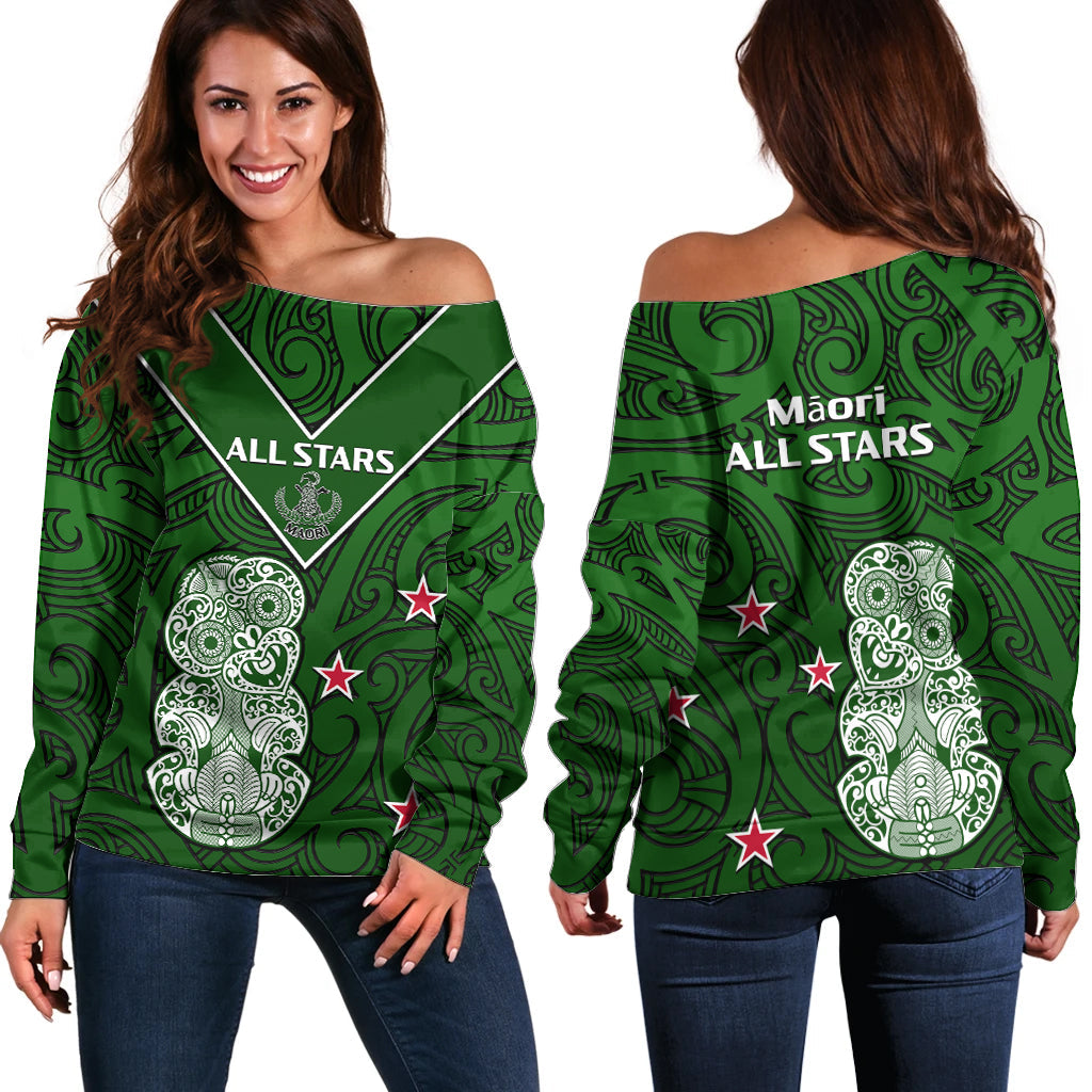 Aotearoa Rugby Off Shoulder Sweater All Stars New Zealand Tiki Maori