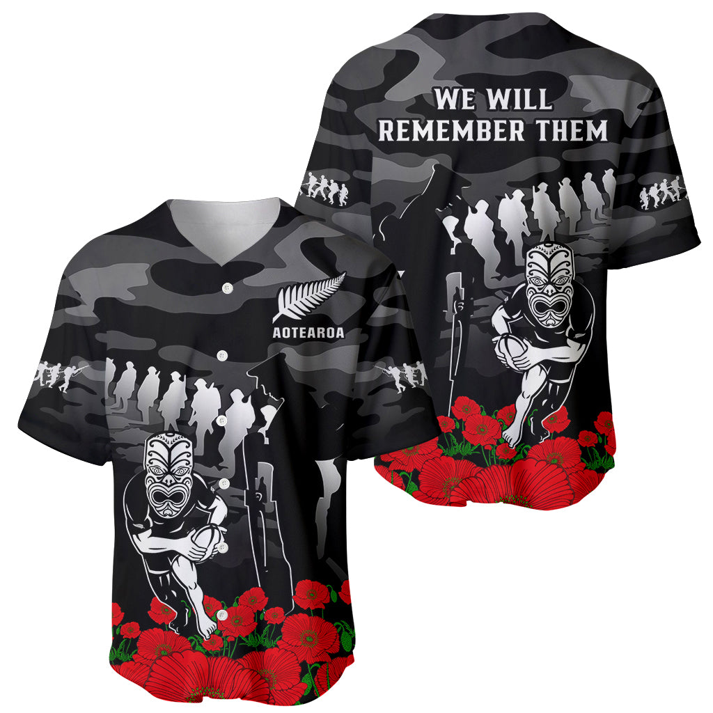 New Zealand ANZAC Rugby Baseball Jersey Silver Fern All Black Camouflage Mix Poppy