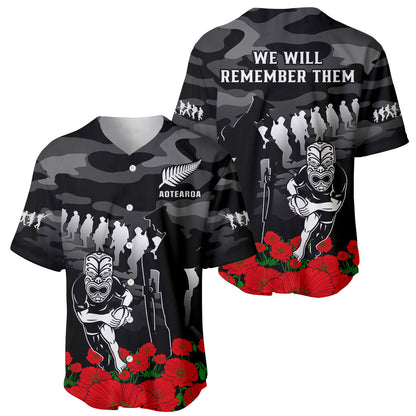 New Zealand ANZAC Rugby Baseball Jersey Silver Fern All Black Camouflage Mix Poppy