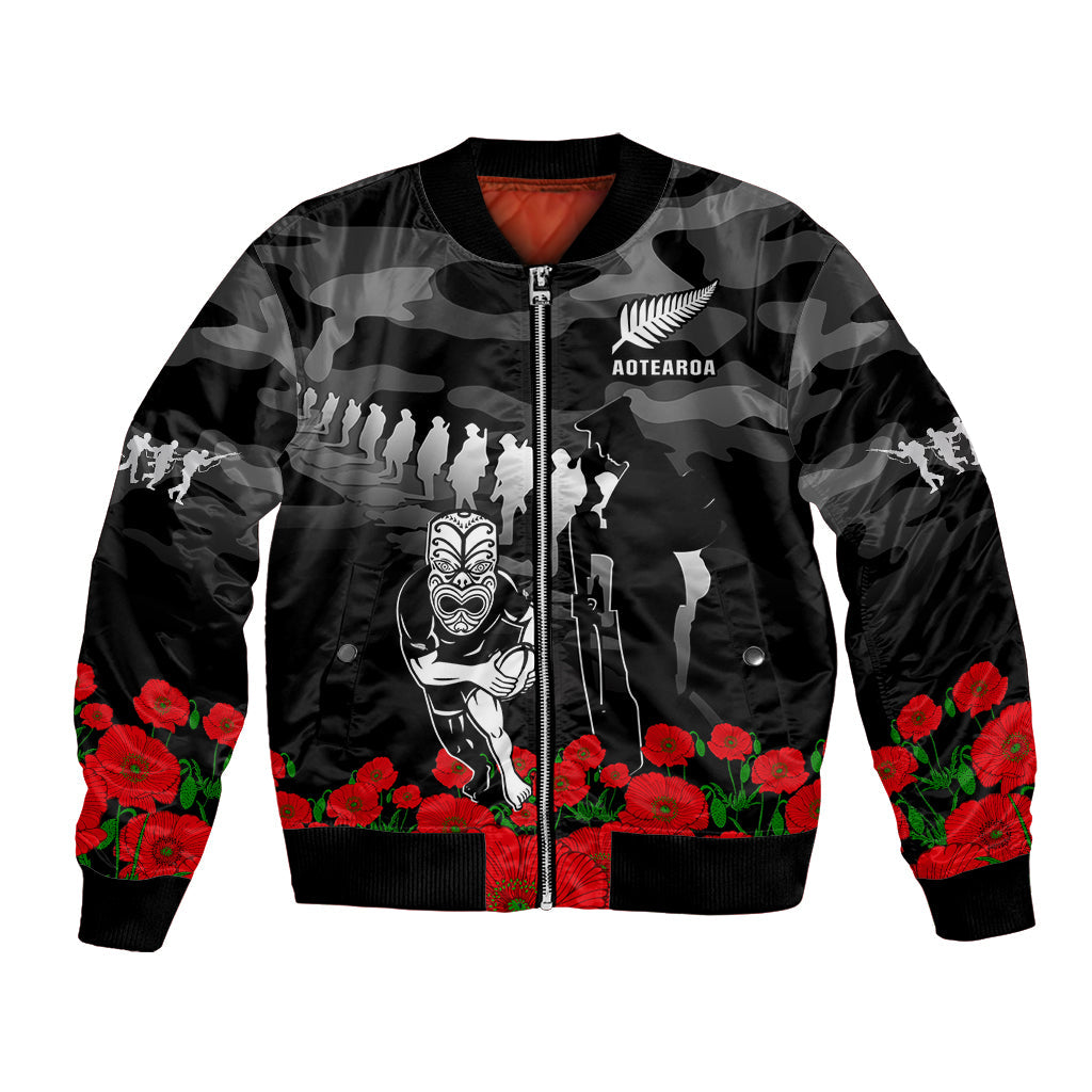New Zealand ANZAC Rugby Bomber Jacket Silver Fern All Black Camouflage Mix Poppy