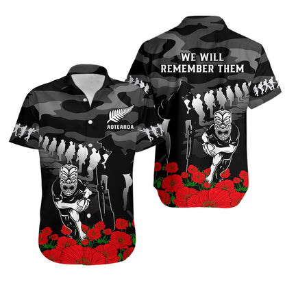 New Zealand ANZAC Rugby Hawaiian Shirt Silver Fern All Black Camouflage Mix Poppy