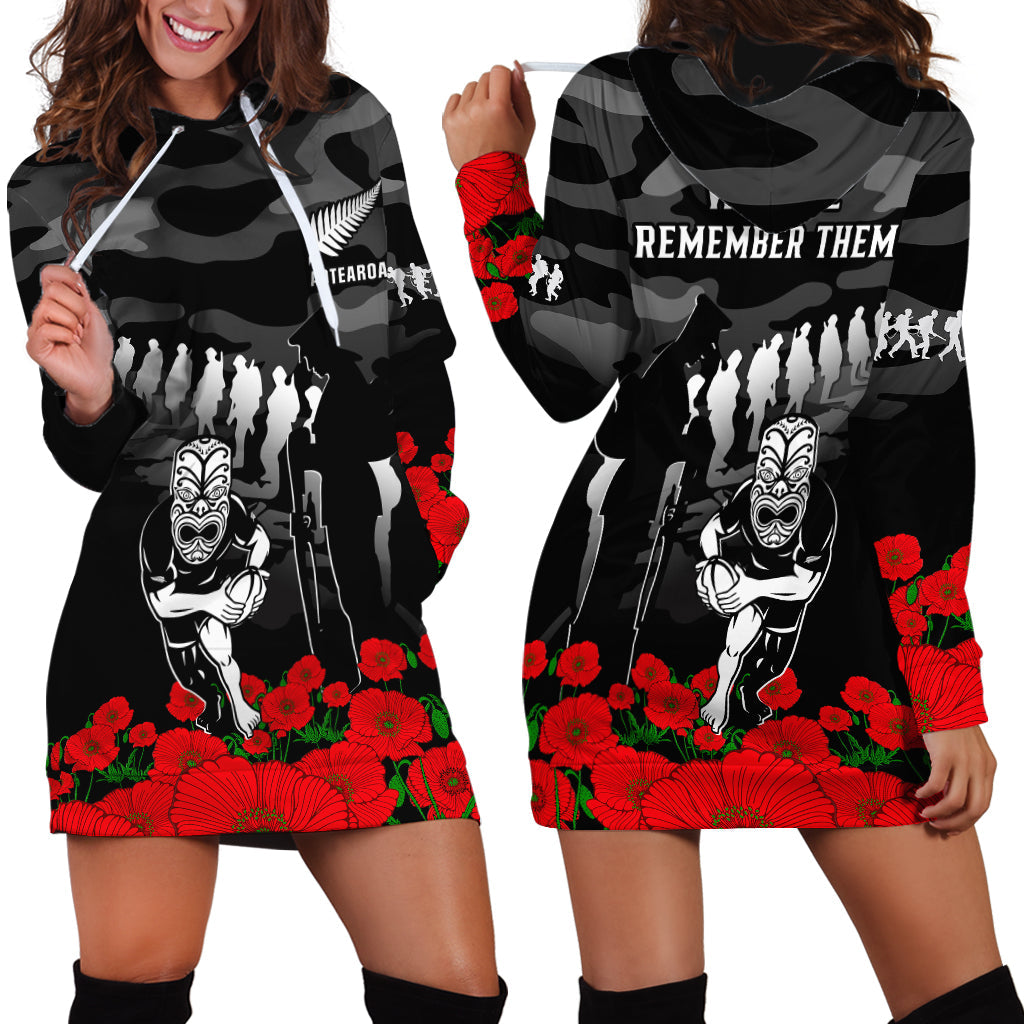 New Zealand ANZAC Rugby Hoodie Dress Silver Fern All Black Camouflage Mix Poppy