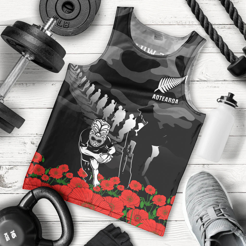 New Zealand ANZAC Rugby Men Tank Top Silver Fern All Black Camouflage Mix Poppy