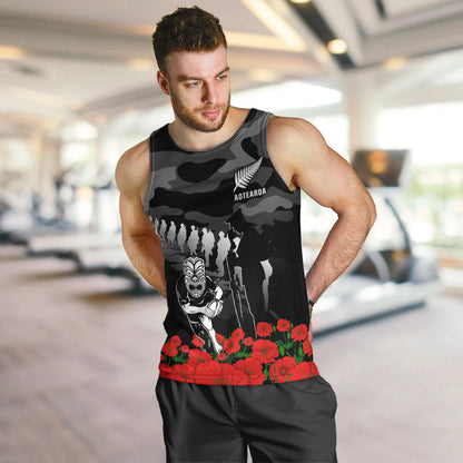 New Zealand ANZAC Rugby Men Tank Top Silver Fern All Black Camouflage Mix Poppy
