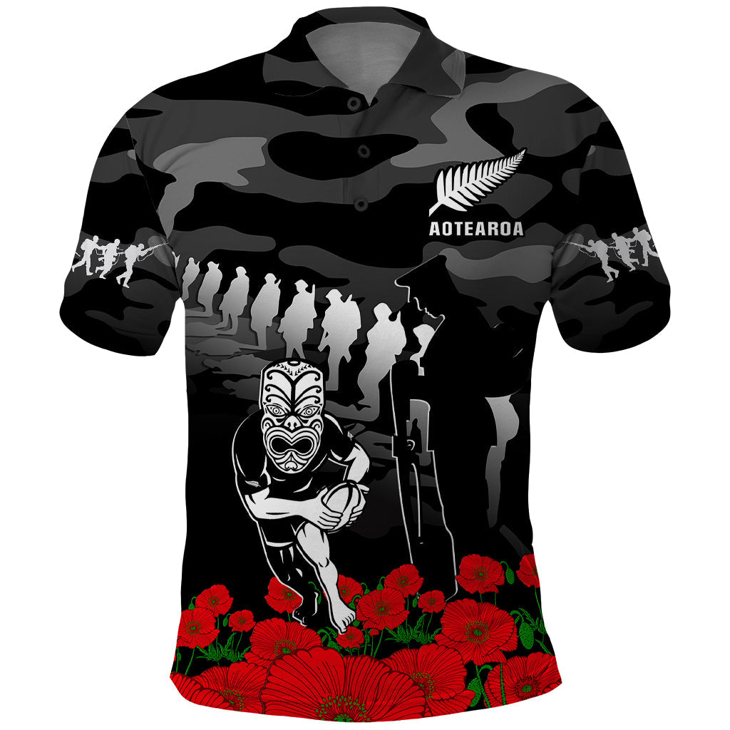 New Zealand ANZAC Rugby Polo Shirt Silver Fern All Black Camouflage Mix Poppy