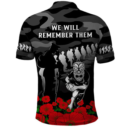 New Zealand ANZAC Rugby Polo Shirt Silver Fern All Black Camouflage Mix Poppy