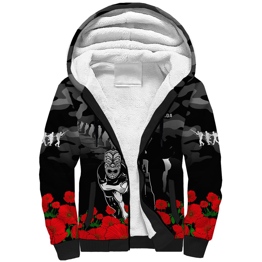 New Zealand ANZAC Rugby Sherpa Hoodie Silver Fern All Black Camouflage Mix Poppy